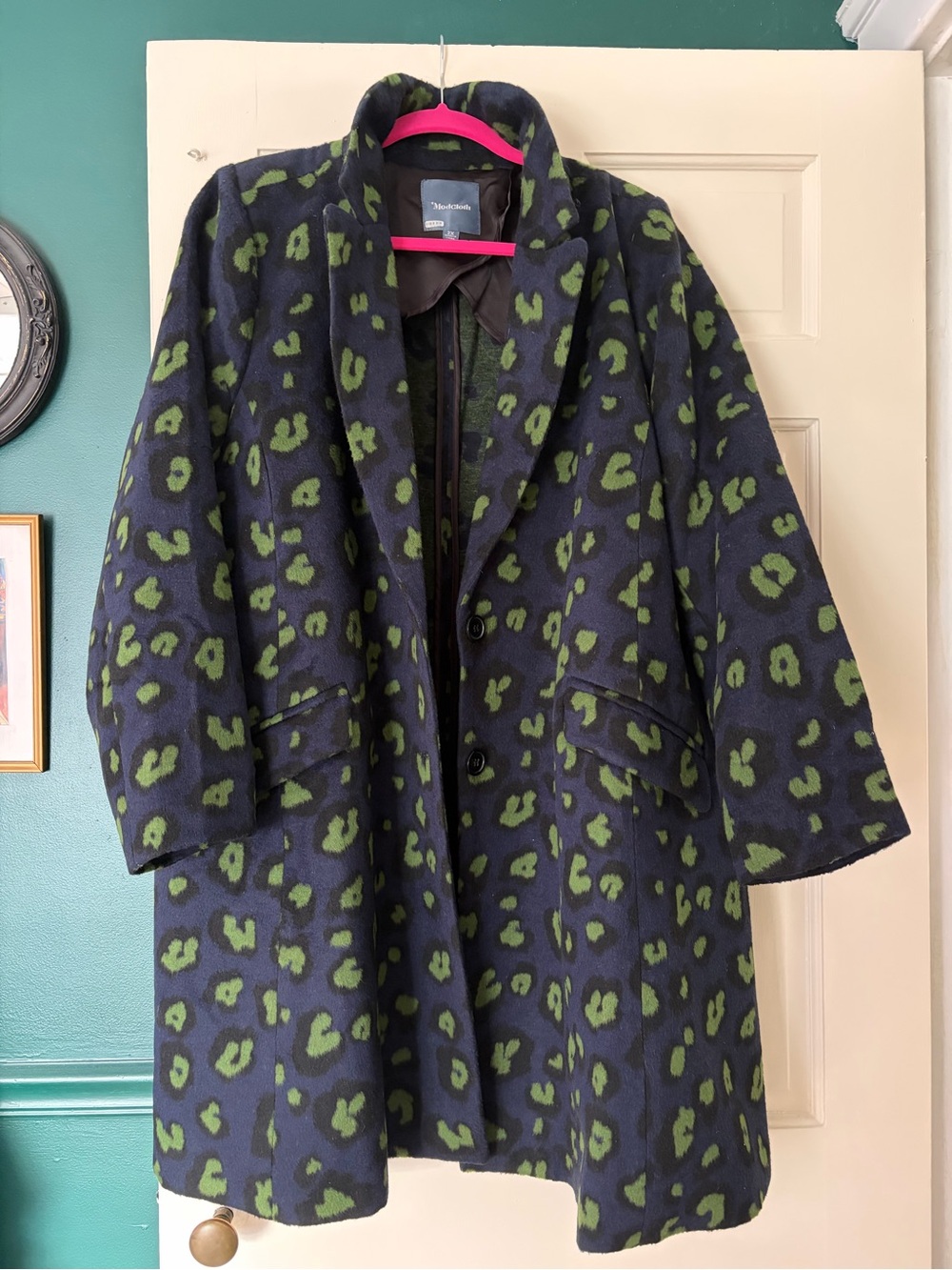 Modcloth Navy Peacoat with Green Leopard Print